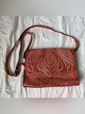 Patricia Nash Rust Embossed Floral Crossbody Bag